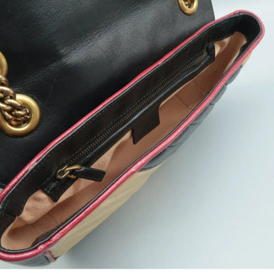 100% Authentic GUCCI GG Marmont Black&Beige Leather Shoulder Bag - Luxury Cheaper LLC