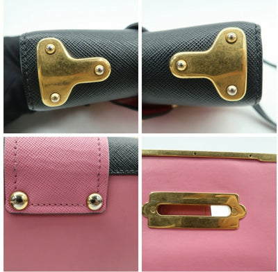 Prada Cahier Pink & Black Leather Shoulder Bag - Luxury Cheaper