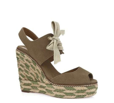 Tory Burch Brown Lace Up Ankle Strap High Heel Wedges Sandal