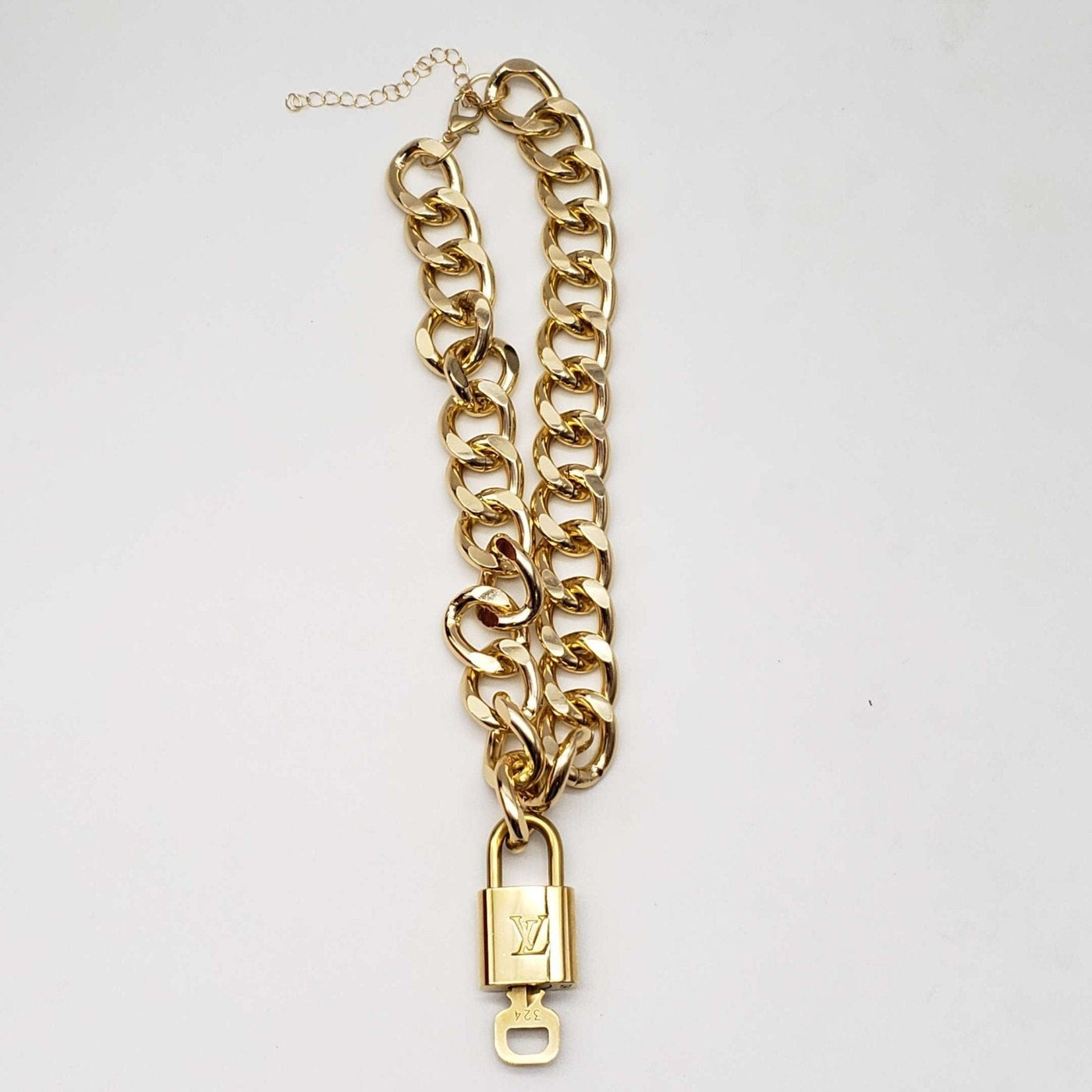100% Auth Louis Vuitton Lock and Key Gold Color with Gold Plated Chain Necklace - Luxury Cheaper LLC