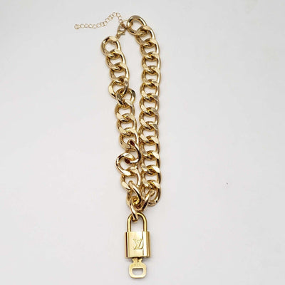 100% Auth Louis Vuitton Lock and Key Gold Color with Gold Plated Chain Necklace - Luxury Cheaper LLC