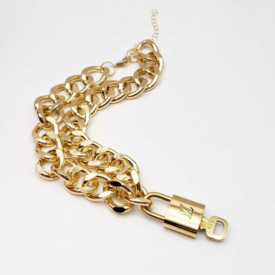 100% Auth Louis Vuitton Lock and Key Gold Color with Gold Plated Chain Necklace - Luxury Cheaper LLC
