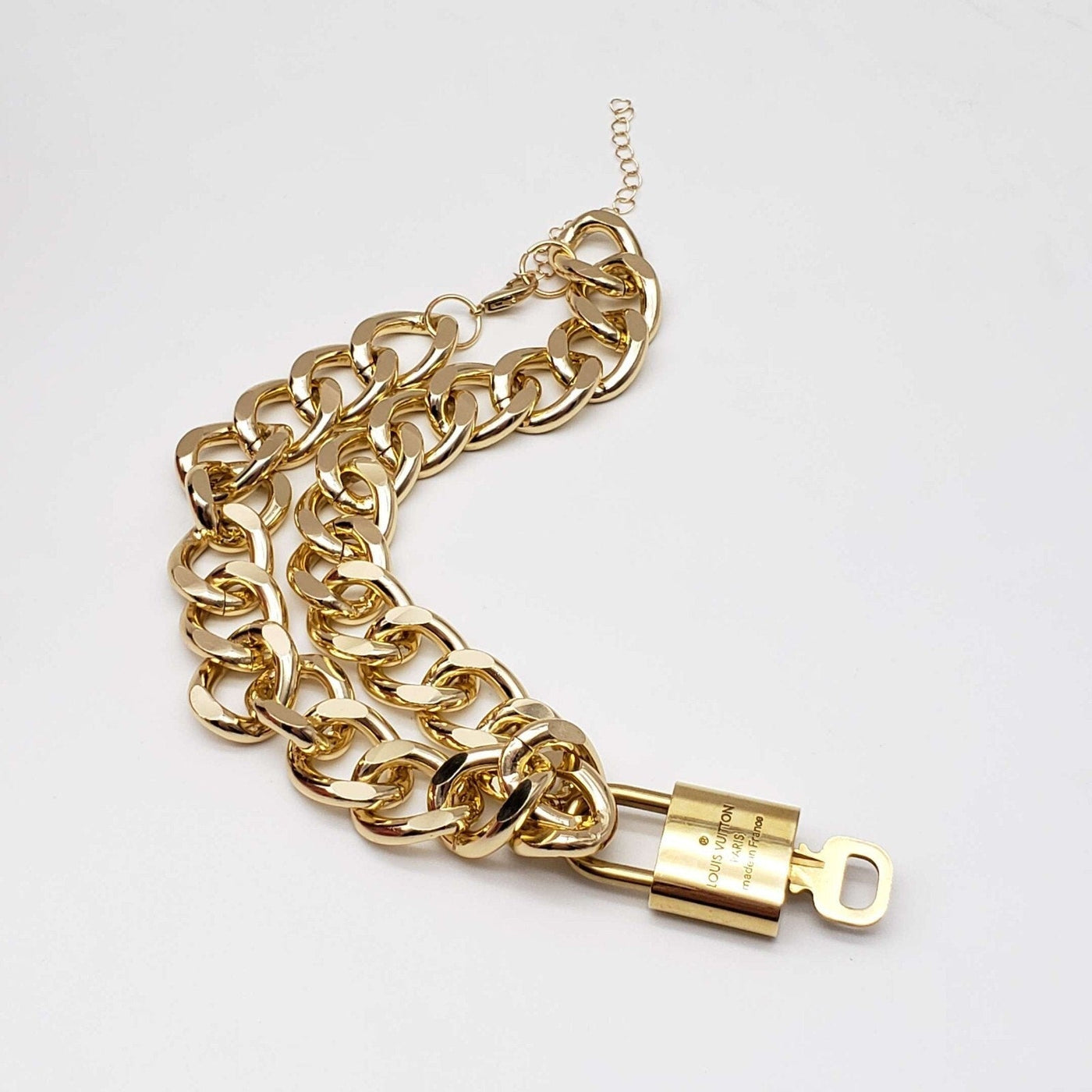 100% Auth Louis Vuitton Lock and Key Gold Color with Gold Plated Chain Necklace - Luxury Cheaper LLC