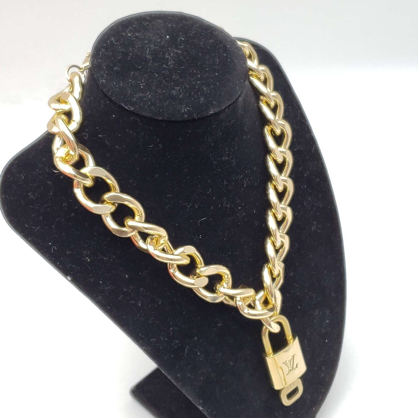 100% Auth Louis Vuitton Lock and Key Gold Color with Gold Plated Chain Necklace - Luxury Cheaper LLC