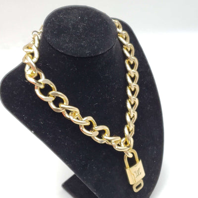 100% Auth Louis Vuitton Lock and Key Gold Color with Gold Plated Chain Necklace - Luxury Cheaper LLC
