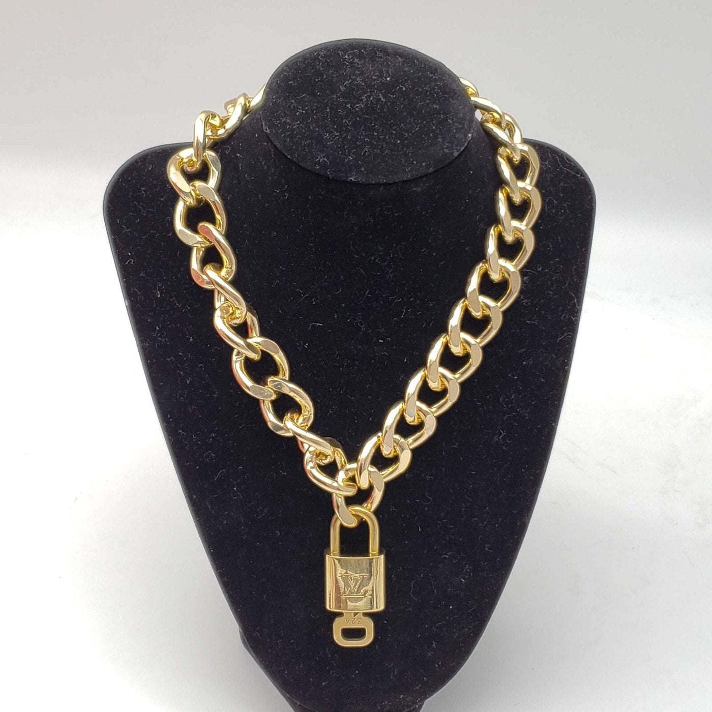 100% Auth Louis Vuitton Lock and Key Gold Color with Gold Plated Chain Necklace - Luxury Cheaper LLC