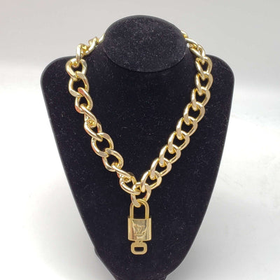 100% Auth Louis Vuitton Lock and Key Gold Color with Gold Plated Chain Necklace - Luxury Cheaper LLC