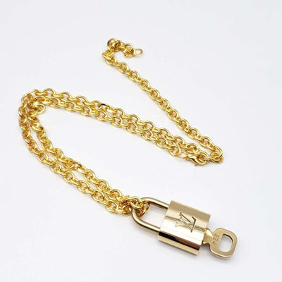 100% Auth Louis Vuitton Lock & Key w/ 18k Gold Plated Chain Necklace - Luxury Cheaper LLC