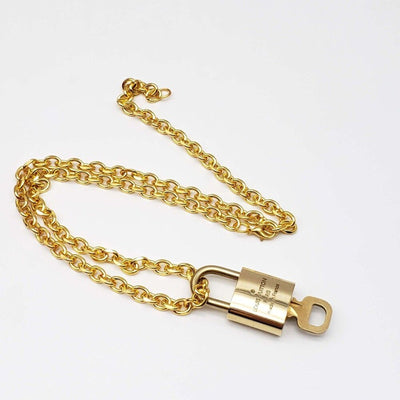 100% Auth Louis Vuitton Lock & Key w/ 18k Gold Plated Chain Necklace - Luxury Cheaper LLC