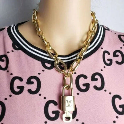 100% Auth Louis Vuitton Lock & Key with Unbranded Gold Plated Chain Necklace - Luxury Cheaper LLC