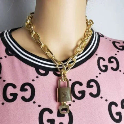 100% Auth Louis Vuitton Lock & Key with Unbranded Gold Plated Chain Necklace - Luxury Cheaper LLC