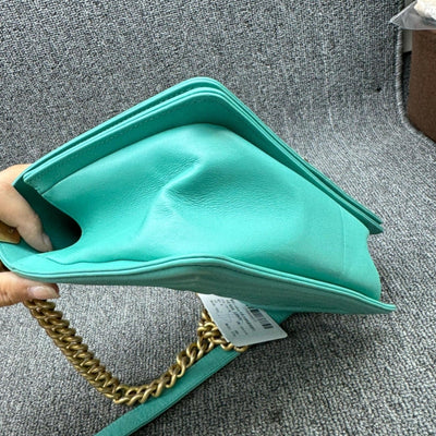 100% Authentic CHANEL Boy Green Leather Shoulder Bag - Luxury Cheaper LLC