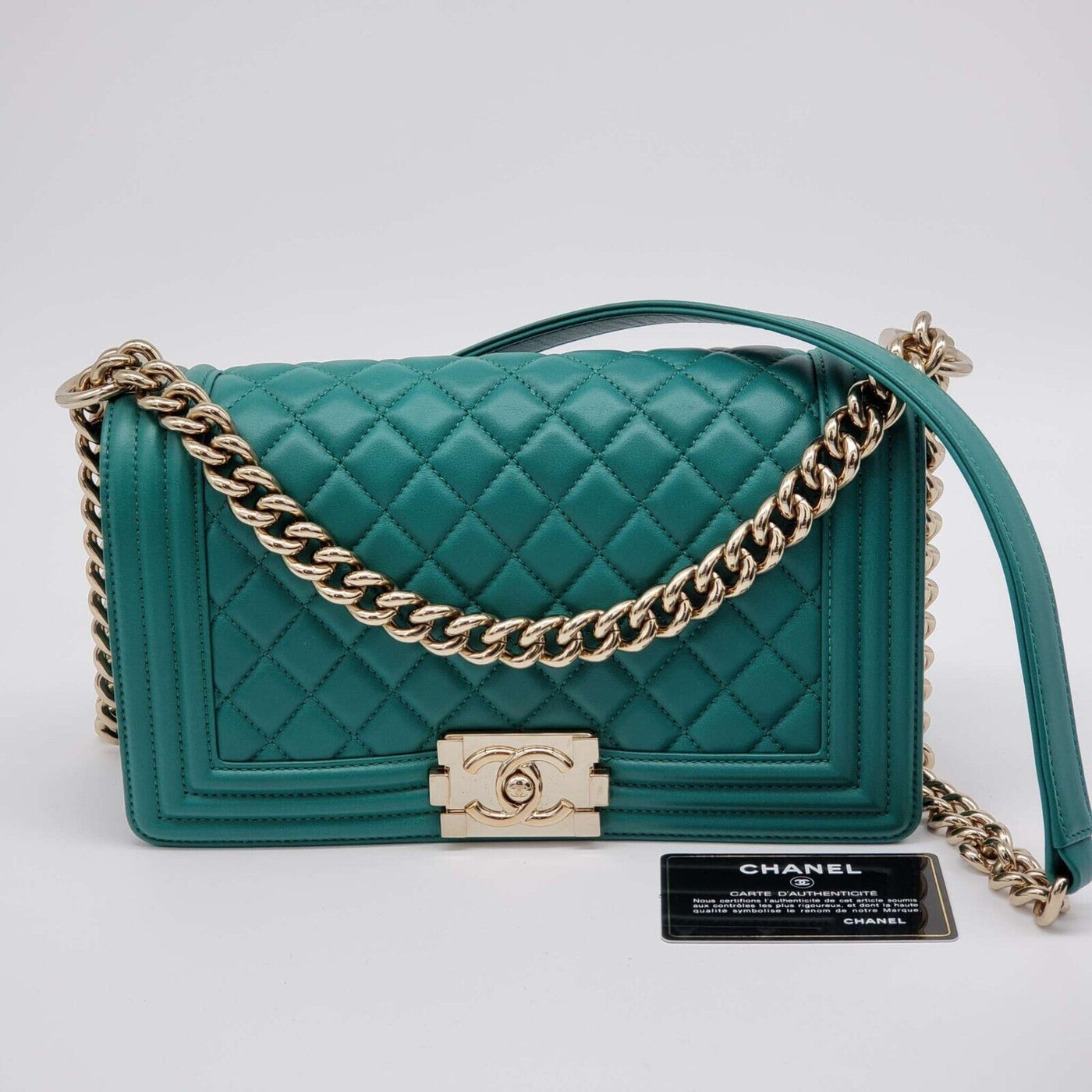 100% Authentic CHANEL Boy Green Leather Shoulder Bag 2650 - 080524 - Luxury Cheaper LLC