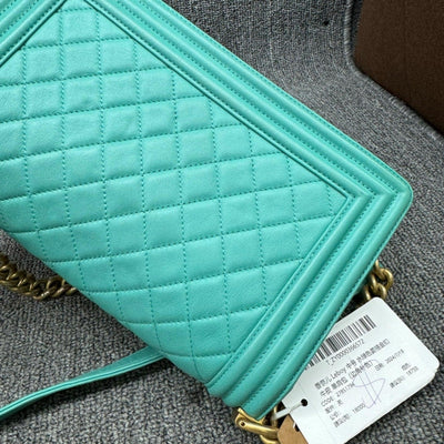 100% Authentic CHANEL Boy Green Leather Shoulder Bag - Luxury Cheaper LLC