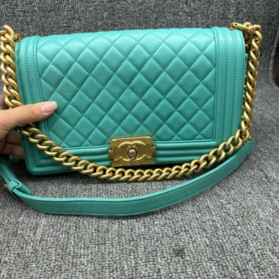 100% Authentic CHANEL Boy Green Leather Shoulder Bag - Luxury Cheaper LLC