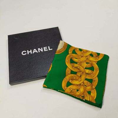 100% Authentic Chanel Greens /Gold Silk100% - Luxury Cheaper LLC