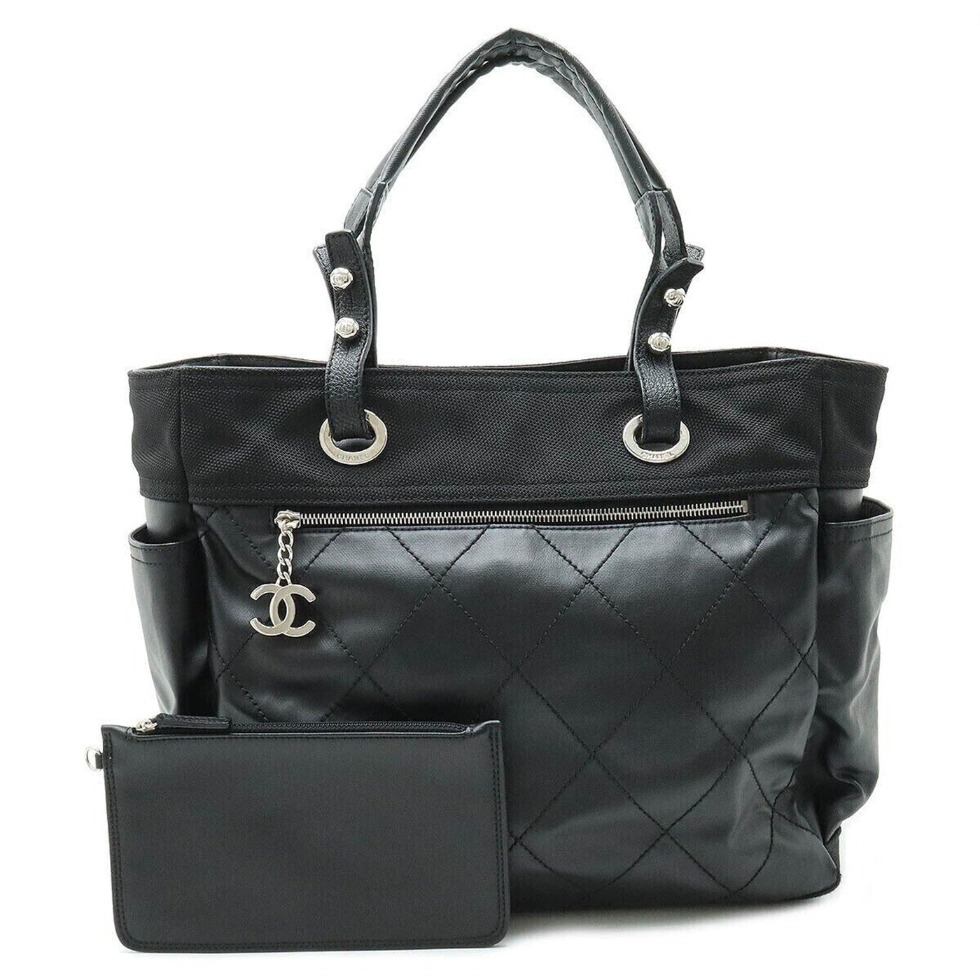 100% Authentic Chanel Paris Biarritz GM Leather Black with Pouch Tote Bag - Luxury Cheaper LLC