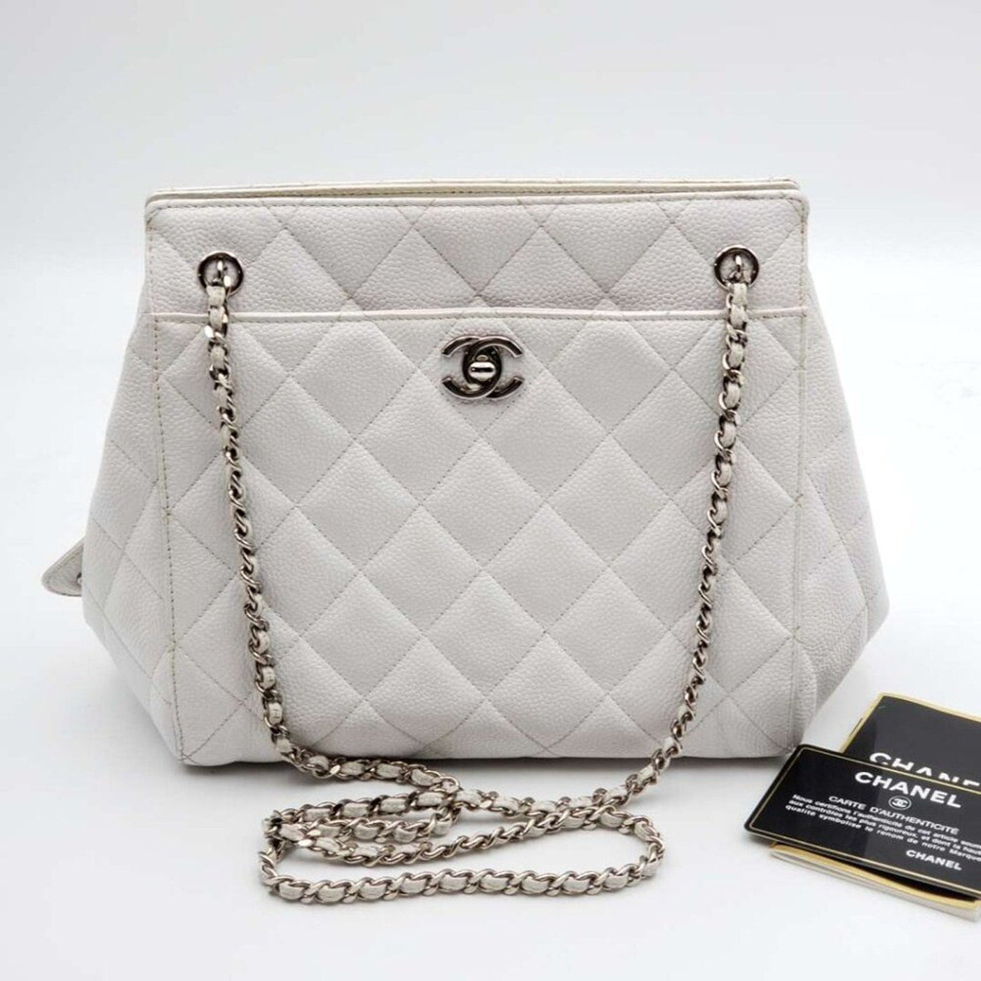 100% Authentic CHANEL Quilted Matelasse CC Logo Caviar Skin Chain Shoulder Bag - Luxury Cheaper LLC