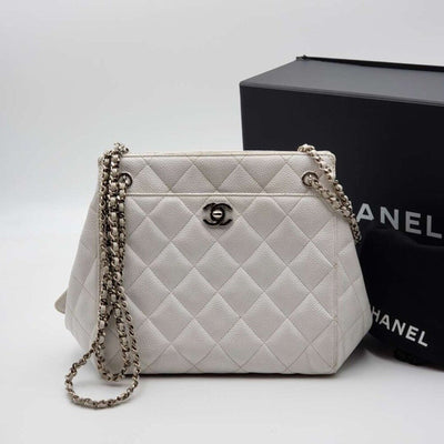 100% Authentic CHANEL Quilted Matelasse CC Logo Caviar Skin Chain Shoulder Bag - Luxury Cheaper LLC