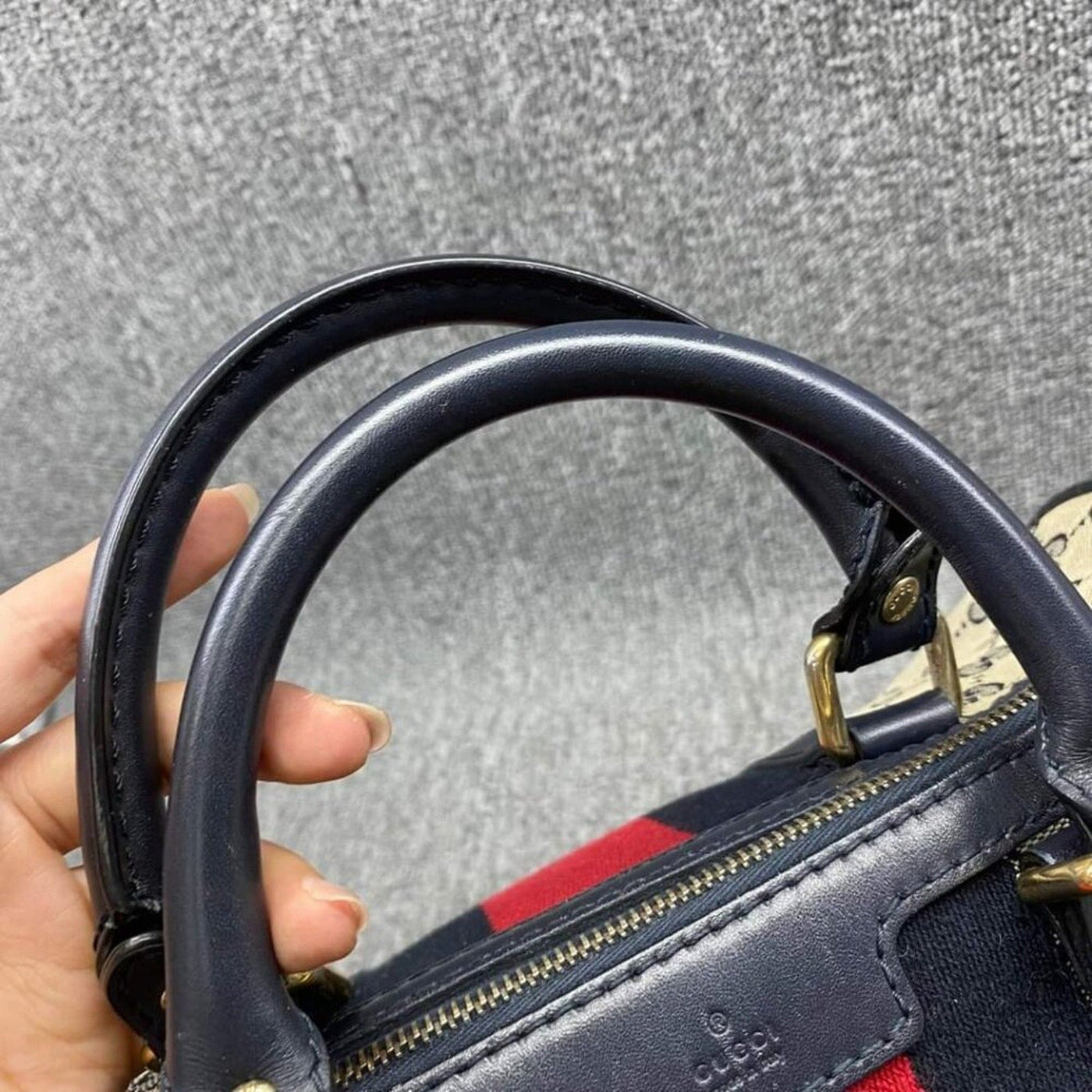 100% Authentic GUCCI Boston Navy GG Cloth Satchel Bag - Luxury Cheaper LLC