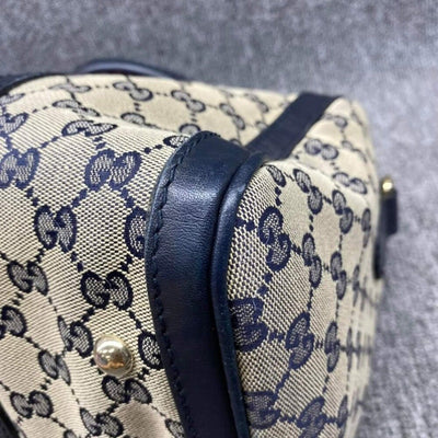 100% Authentic GUCCI Boston Navy GG Cloth Satchel Bag - Luxury Cheaper LLC