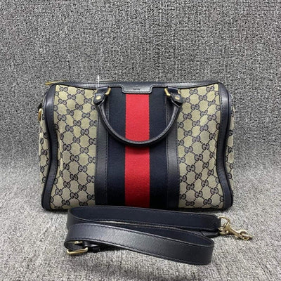 100% Authentic GUCCI Boston Navy GG Cloth Satchel Bag - Luxury Cheaper LLC