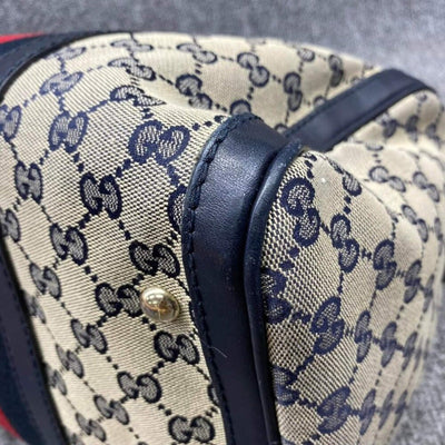 100% Authentic GUCCI Boston Navy GG Cloth Satchel Bag - Luxury Cheaper LLC