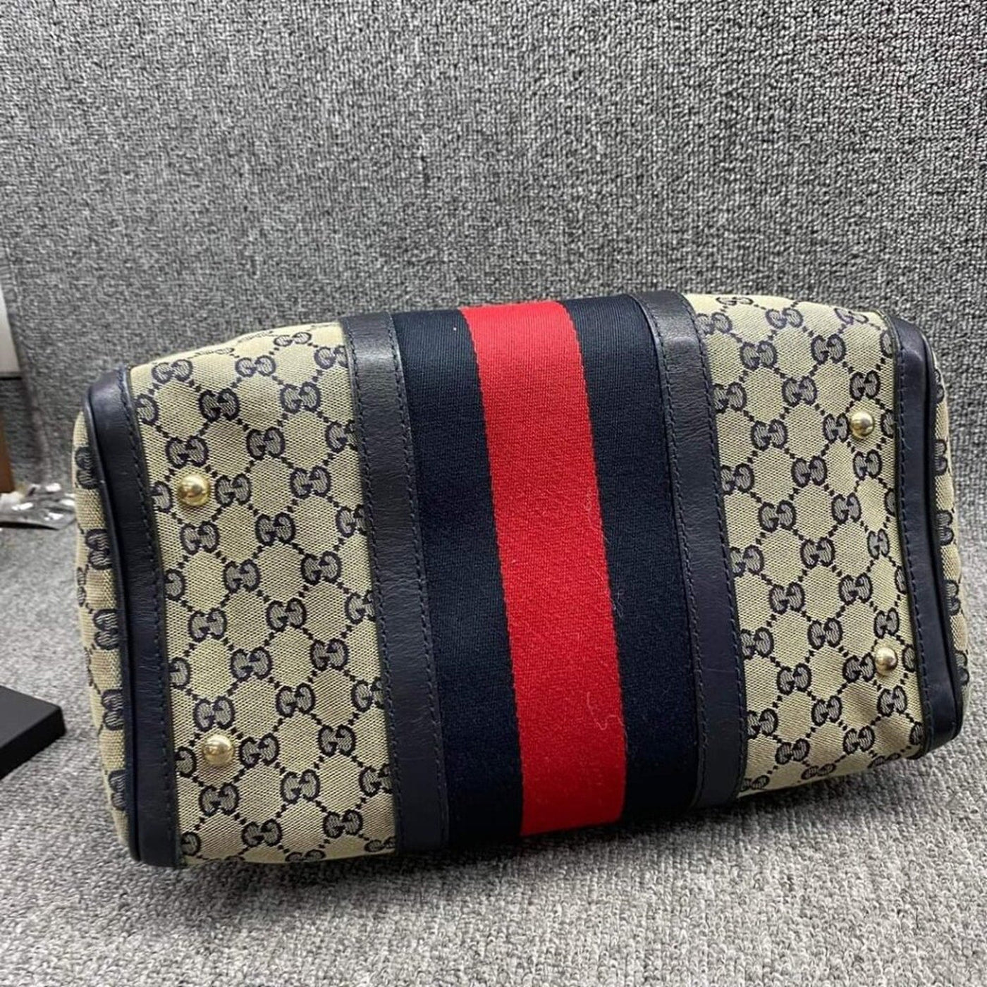 100% Authentic GUCCI Boston Navy GG Cloth Satchel Bag - Luxury Cheaper LLC