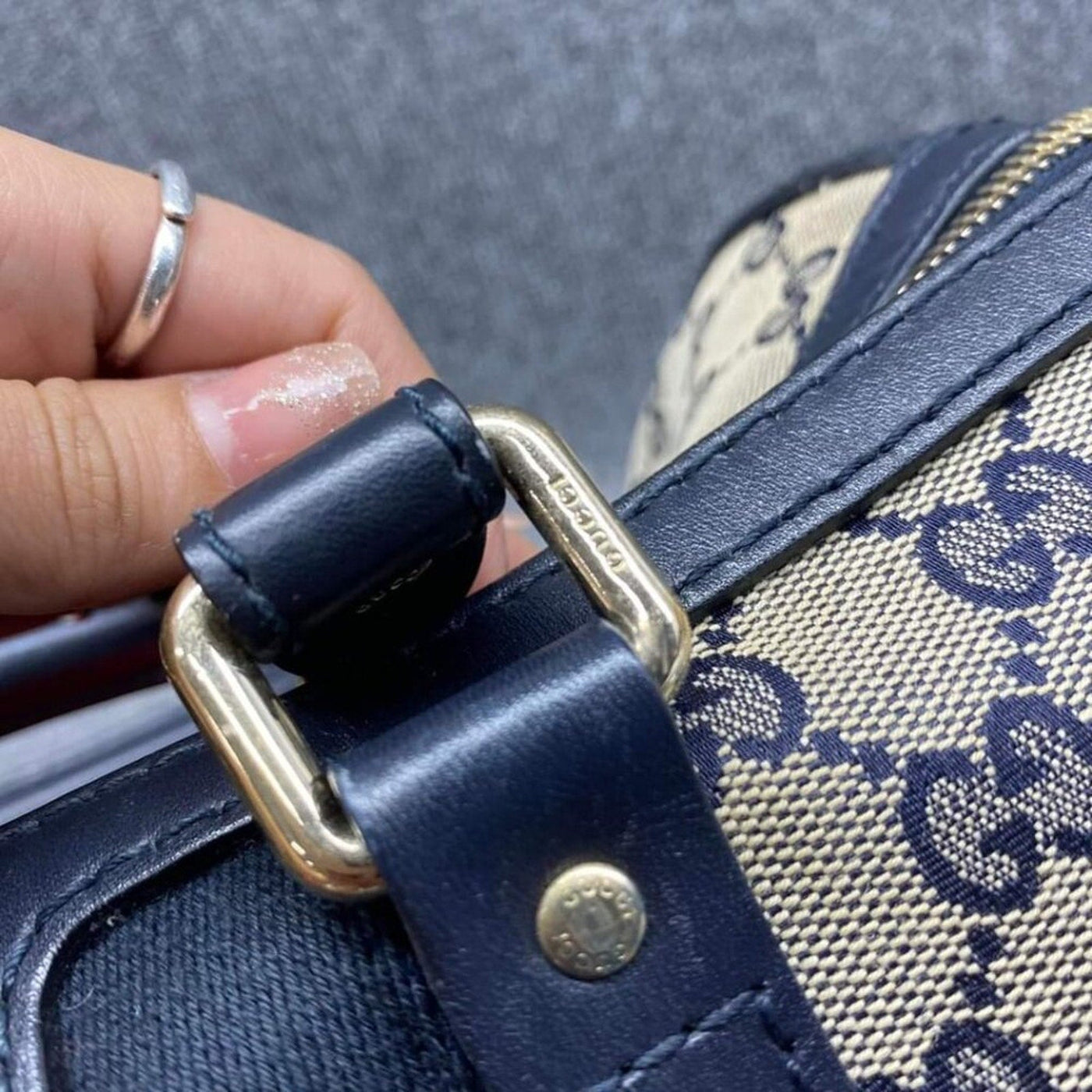 100% Authentic GUCCI Boston Navy GG Cloth Satchel Bag - Luxury Cheaper LLC