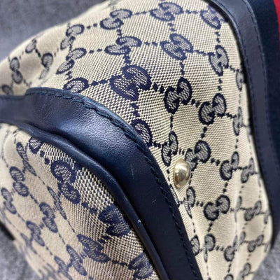 100% Authentic GUCCI Boston Navy GG Cloth Satchel Bag - Luxury Cheaper LLC