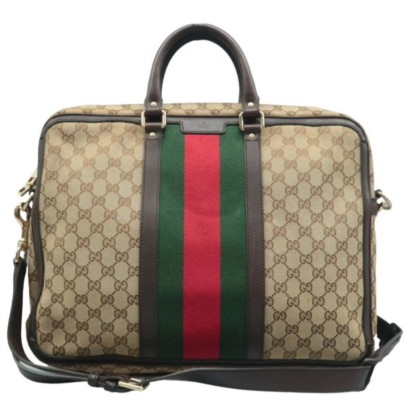 100% Authentic GUCCI Brown Cloth Satchel Bag - Luxury Cheaper LLC