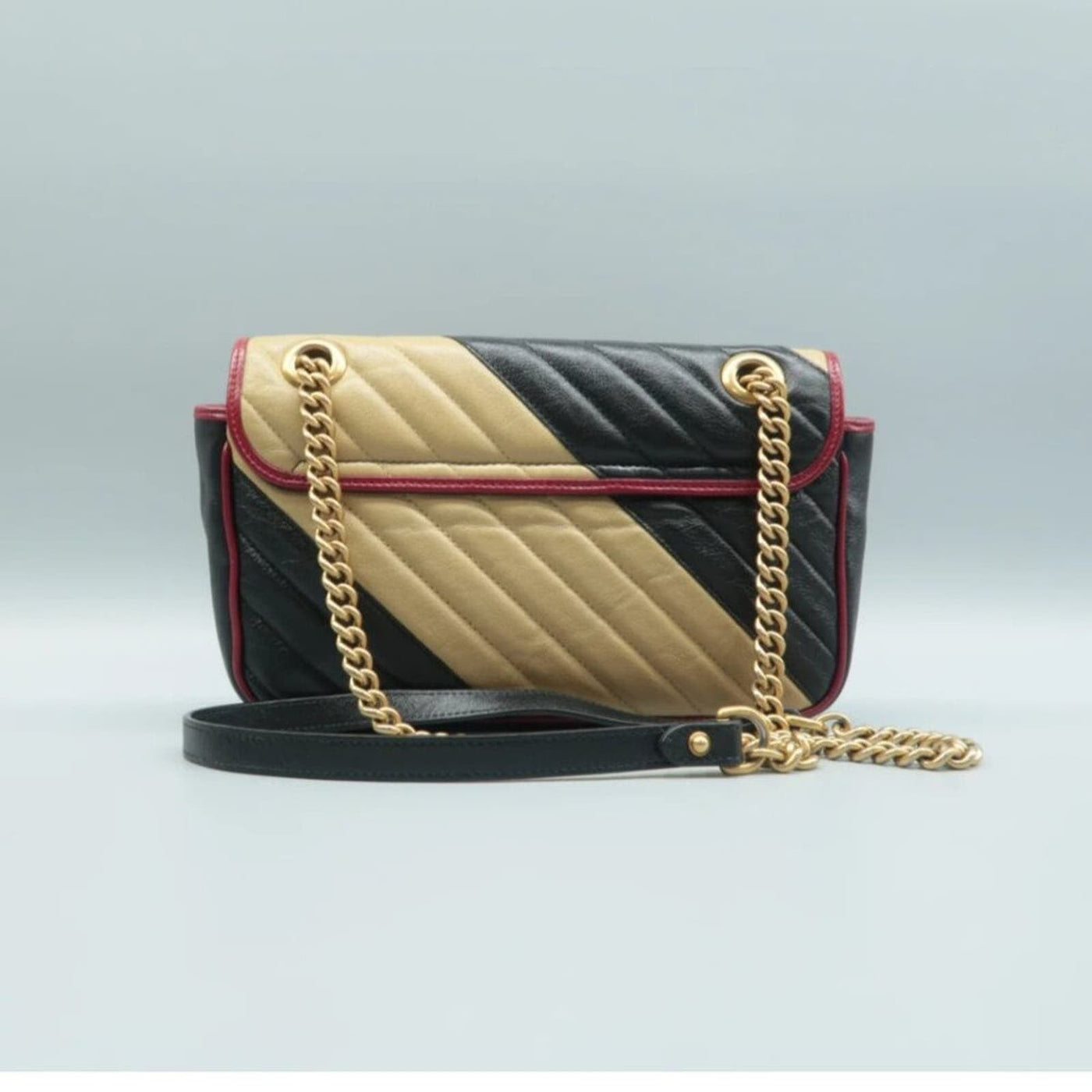 100% Authentic GUCCI GG Marmont Black&Beige Leather Shoulder Bag - Luxury Cheaper LLC