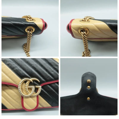 100% Authentic GUCCI GG Marmont Black&Beige Leather Shoulder Bag - Luxury Cheaper LLC