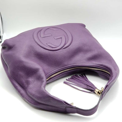 100% Authentic GUCCI Soho Purple Leather Shoulder Bag - Luxury Cheaper LLC