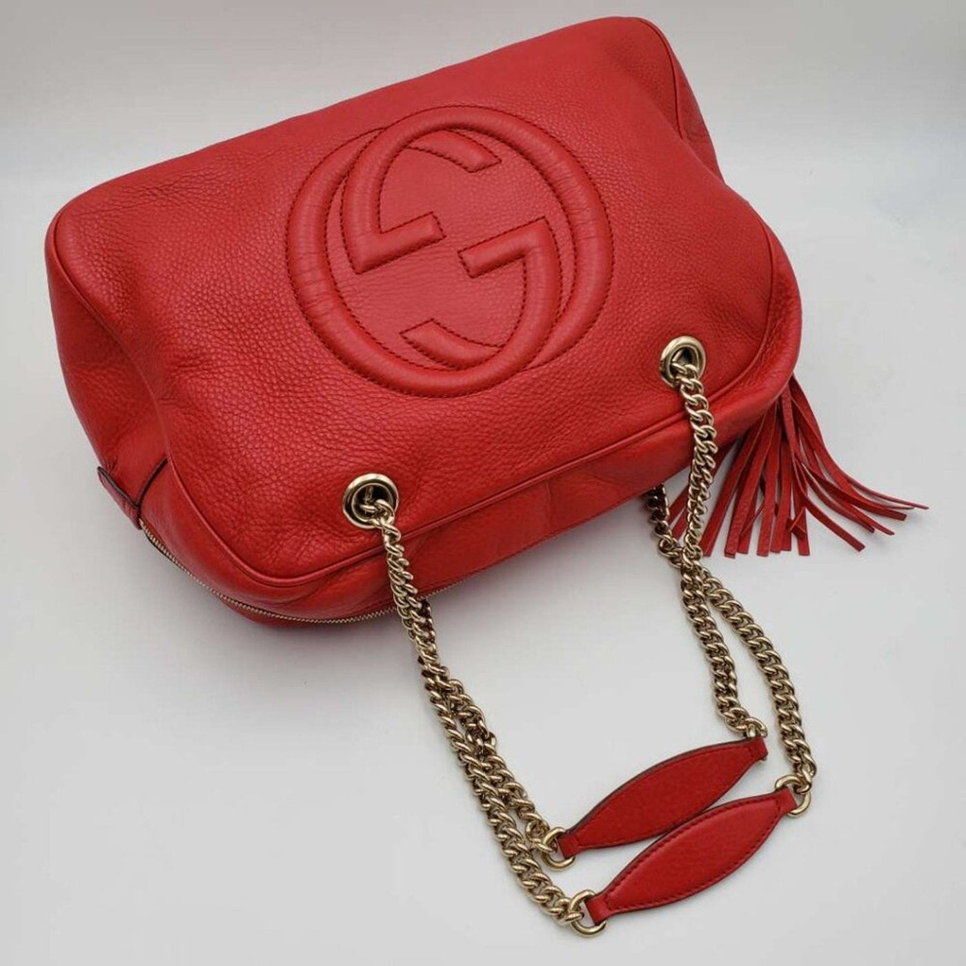 100% Authentic GUCCI Soho Red Leather Shoulder Bag - Luxury Cheaper LLC