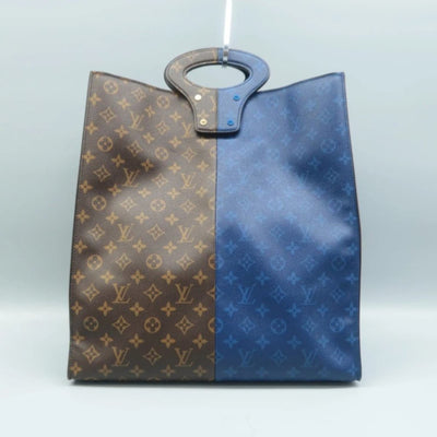 100% Authentic Louis Vuitton Brown & Navy Monogram Canvas Tote Bag - Luxury Cheaper LLC