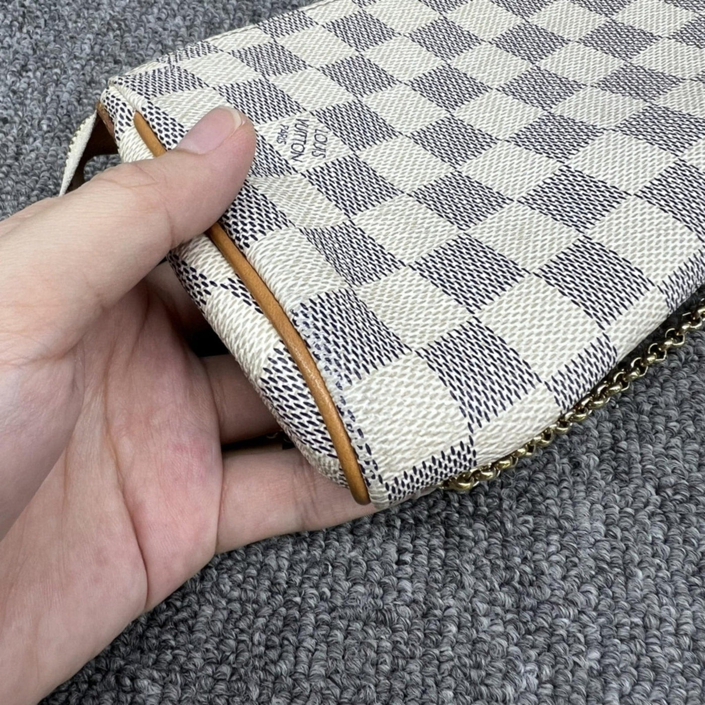 100% Authentic Louis Vuitton Eva White Damier Azur Canvas Shoulder Bag - Luxury Cheaper LLC