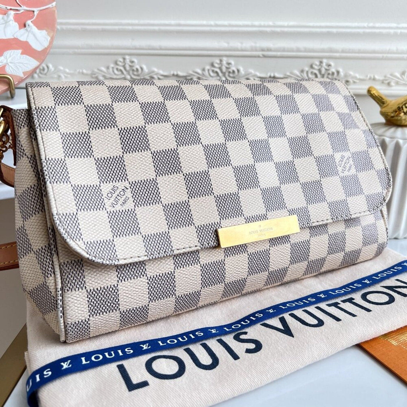 100% Authentic Louis Vuitton Favorite MM Azue Damier Crossbody Clutch Bag DU1107 - Luxury Cheaper LLC