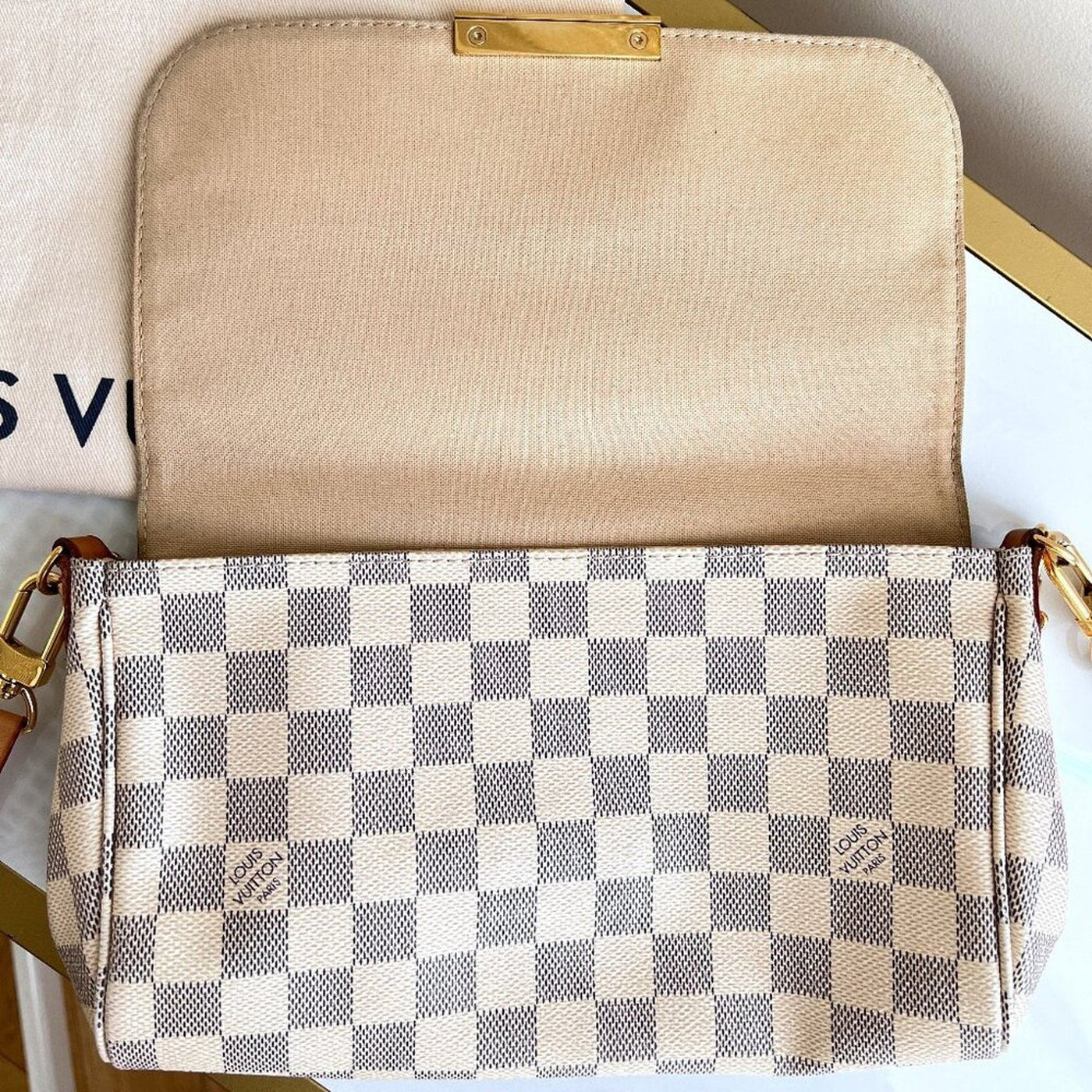 100% Authentic Louis Vuitton Favorite MM Azue Damier Crossbody Clutch Bag DU1107 - Luxury Cheaper LLC