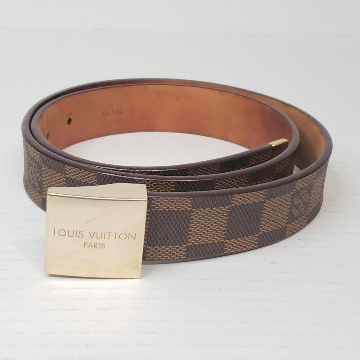 Authentic Louis Vuitton Brown Gold Checkered Damier Ebene Belt lux170 - 092225 - Luxury Cheaper LLC