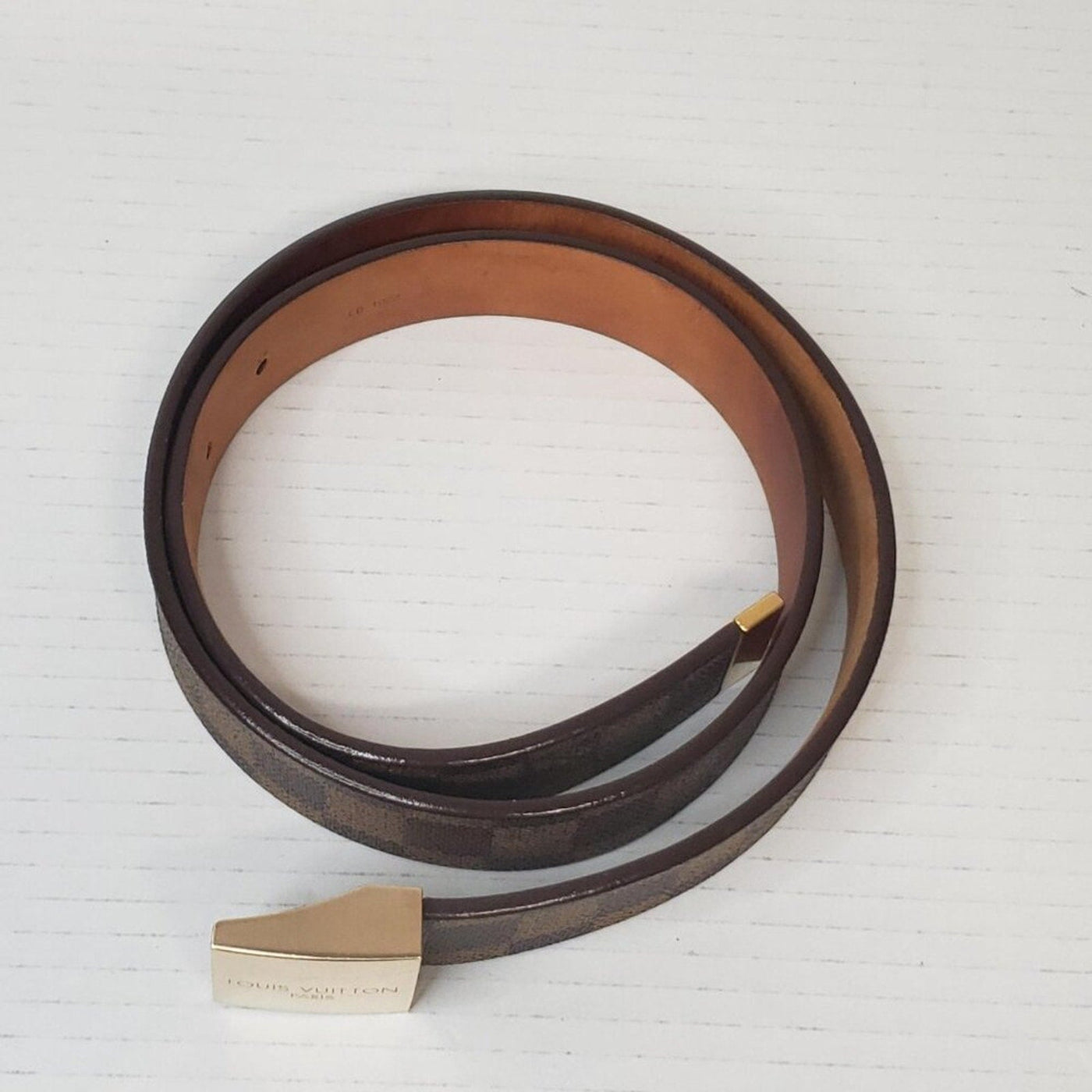 Authentic Louis Vuitton Brown Gold Checkered Damier Ebene Belt lux170 - 092225 - Luxury Cheaper LLC
