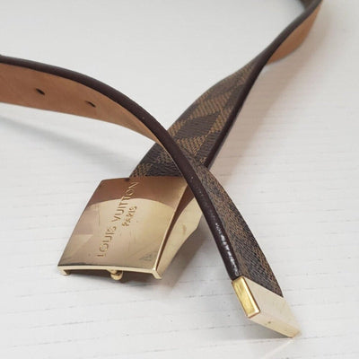 Authentic Louis Vuitton Brown Gold Checkered Damier Ebene Belt lux170 - 092225 - Luxury Cheaper LLC