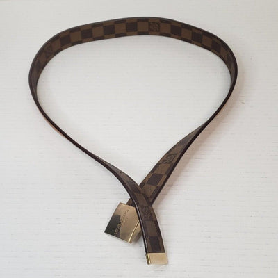 Authentic Louis Vuitton Brown Gold Checkered Damier Ebene Belt lux170 - 092225 - Luxury Cheaper LLC