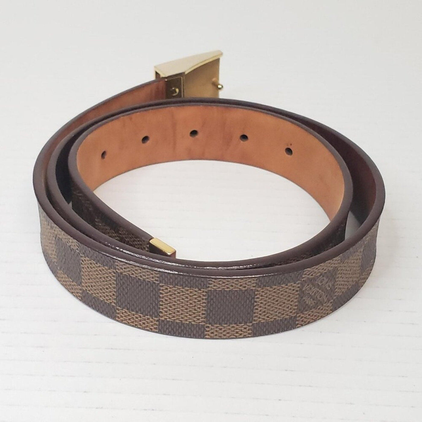 Authentic Louis Vuitton Brown Gold Checkered Damier Ebene Belt lux170 - 092225 - Luxury Cheaper LLC