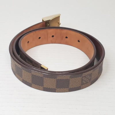 Authentic Louis Vuitton Brown Gold Checkered Damier Ebene Belt lux170 - 092225 - Luxury Cheaper LLC