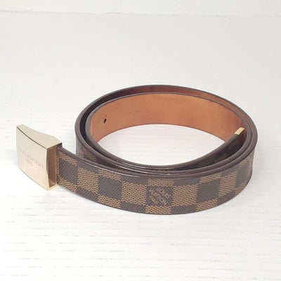 Authentic Louis Vuitton Brown Gold Checkered Damier Ebene Belt lux170 - 092225 - Luxury Cheaper LLC