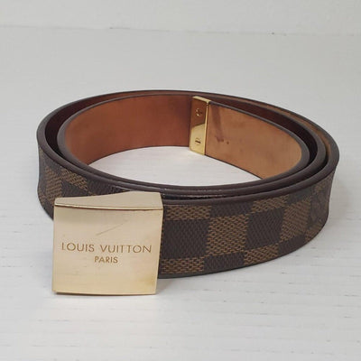 Authentic Louis Vuitton Brown Gold Checkered Damier Ebene Belt lux170 - 092225 - Luxury Cheaper LLC