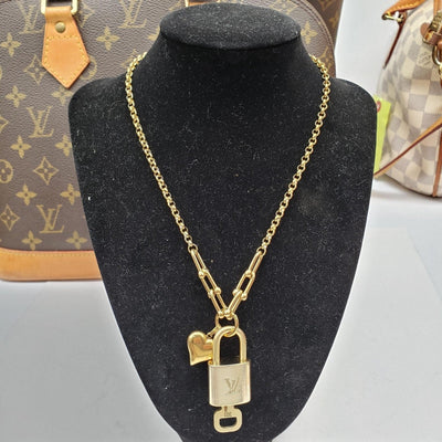 Authentic Louis Vuitton Lock & Key w/ Unbranded Horse Shoe Stainless Steel Gold Plated Chain - Luxury Cheaper LLC