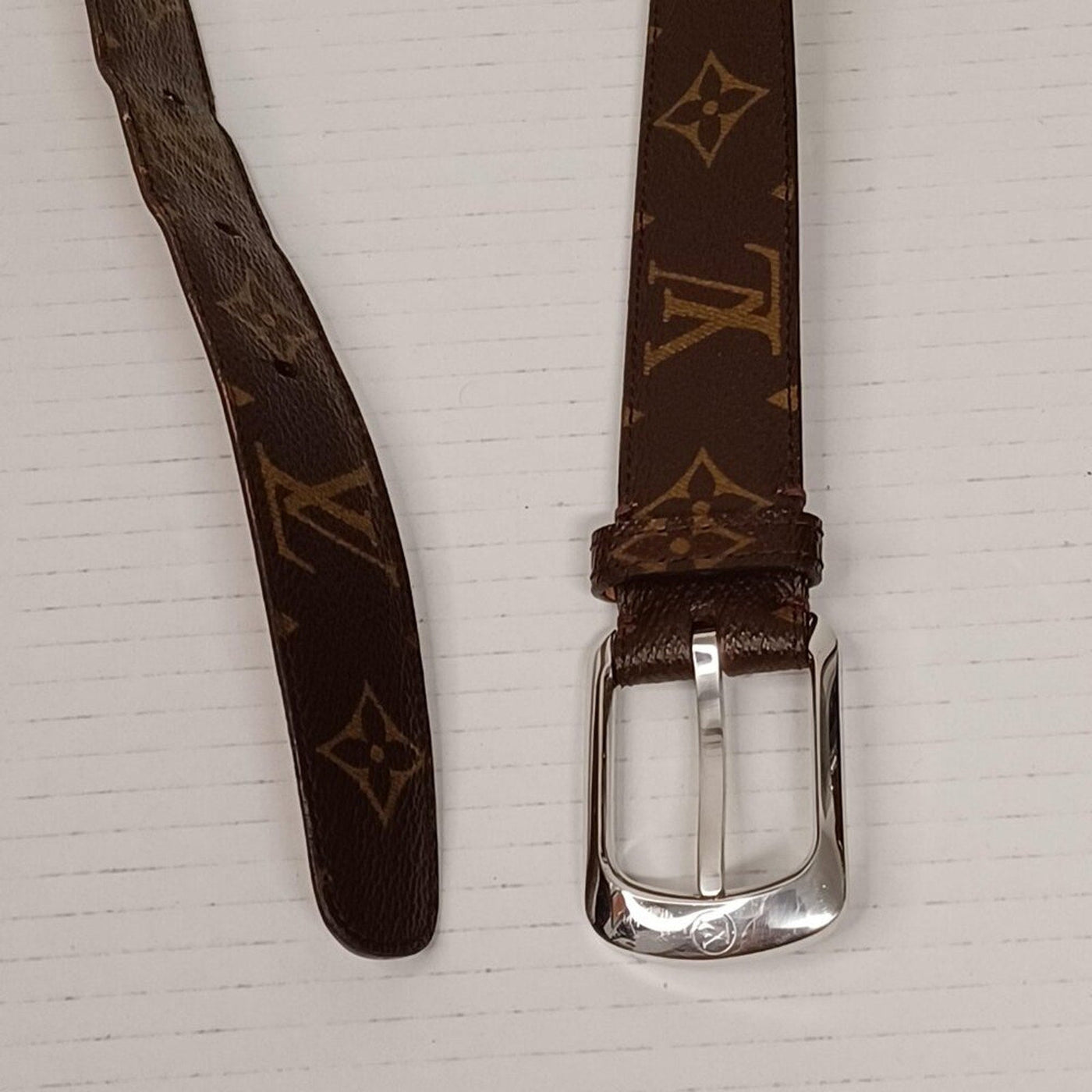 Authentic Louis Vuitton Silver Brown Monogram Belt Unisex lux228 - 092225 - Luxury Cheaper LLC