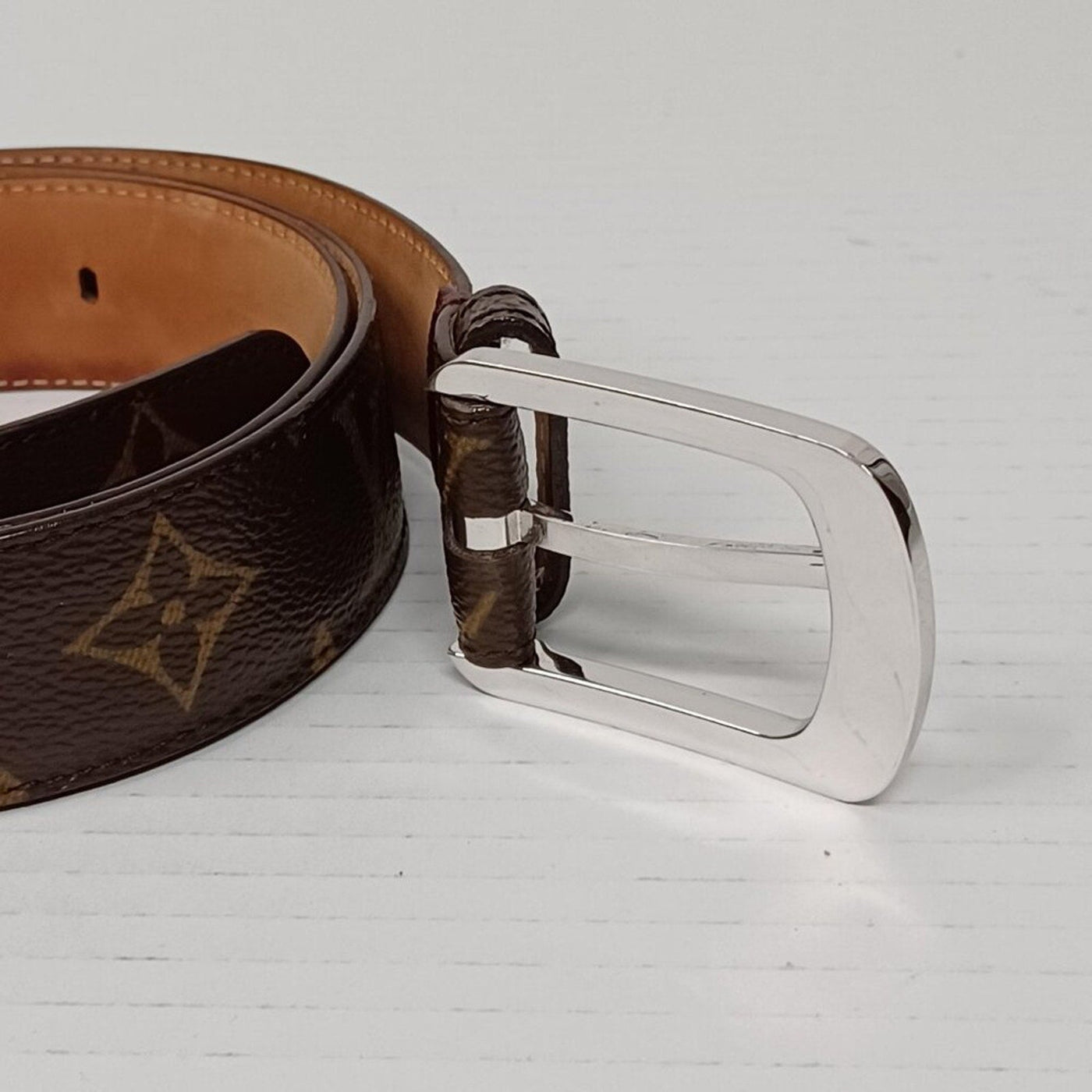 Authentic Louis Vuitton Silver Brown Monogram Belt Unisex lux228 - 092225 - Luxury Cheaper LLC